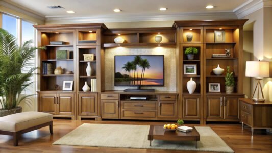 Home large entertainment center with large television large screen